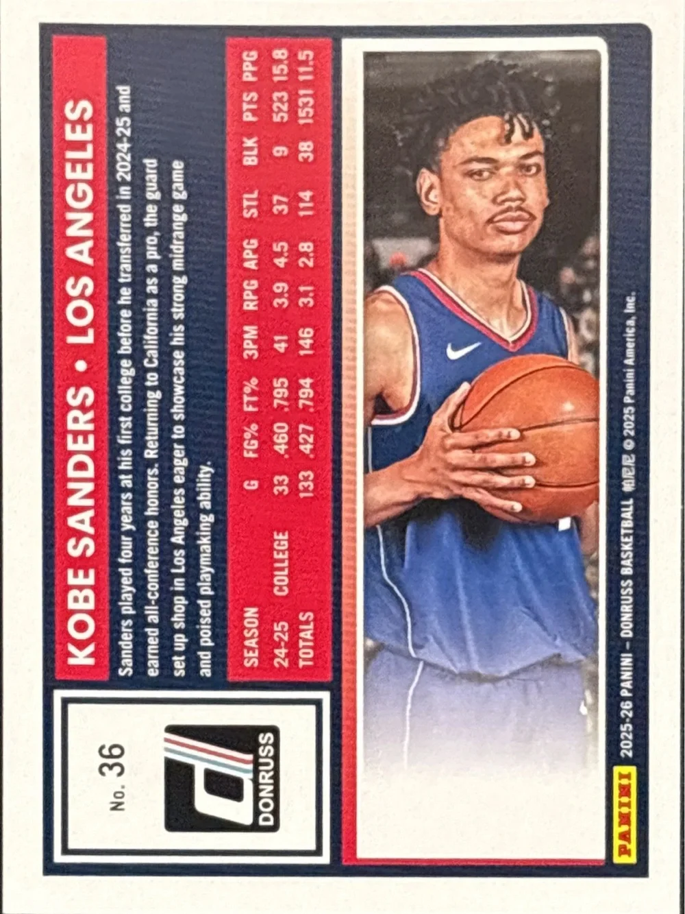 Panini Donruss Kobe Sanders Rated Rookie Basketball Trading Card